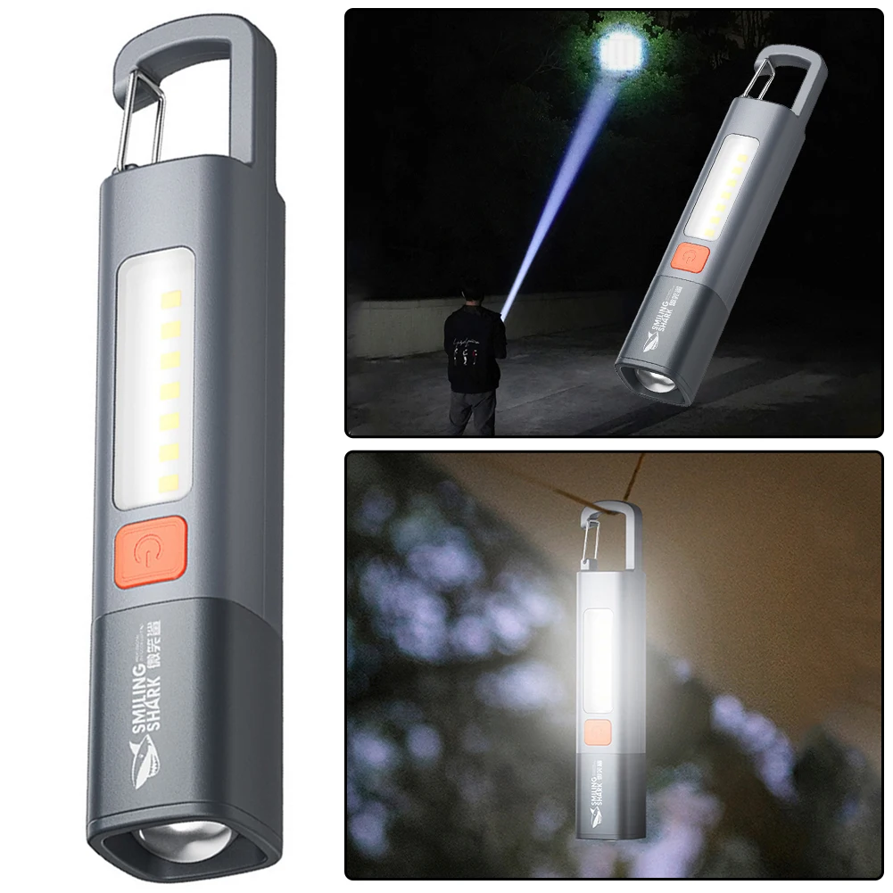 Led campinglommelygte bærbar håndholdt lys type c usb genopladelig mini letvægtslommelygte 3 lystilstande til udendørs camping