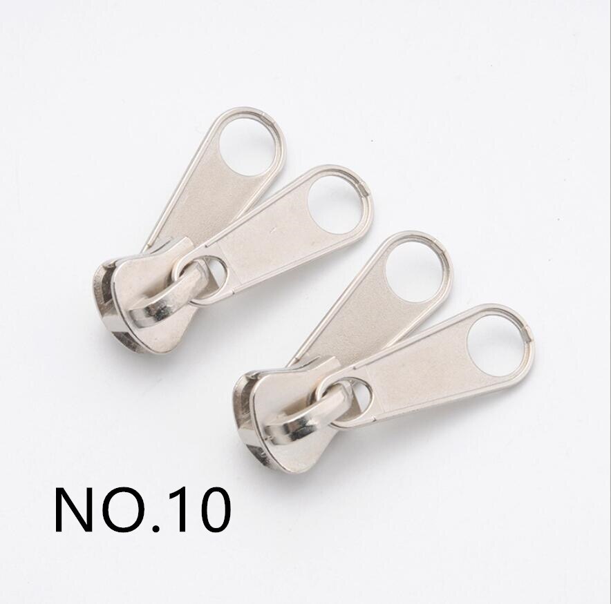 2 piezas No.5 n° 8 no cerradura de cremallera deslizante doble presión tab negro de la protección del medio ambiente gruesa doble-cara grande n° 10 cuerpo de cremallera: NO10 SILVER