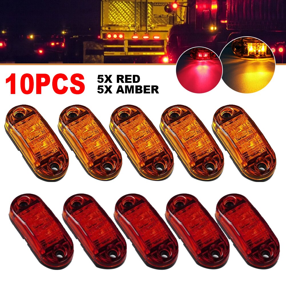 Red LED Car Side Marker Lights for Trailer Truck Pickup RV Oval 2.5" 5pcs Amber and 5pcs