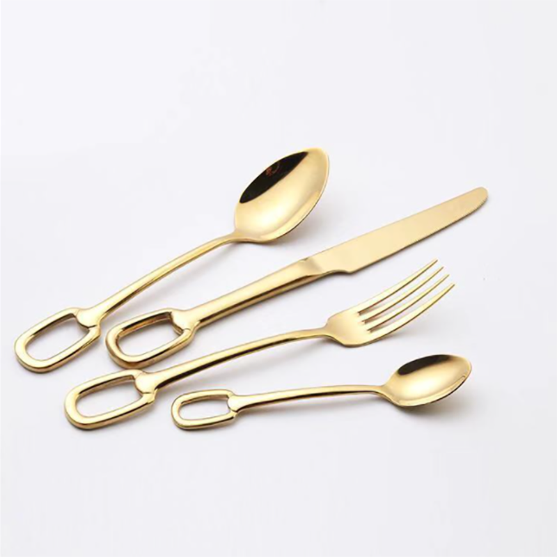 4Pcs Creativity European Style Luxury Cutlery Set Knife Fork Spoon Stainless Steel Tableware Dinnerware Hangable: Gold