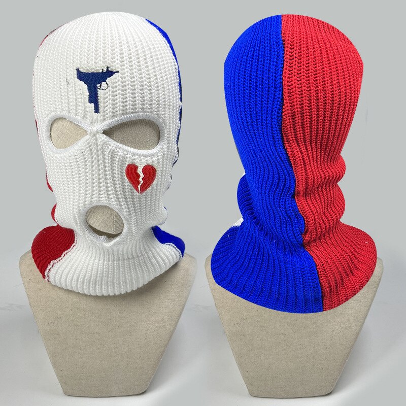 Pasamontañas bordado para hombre y mujer, de 3 colores máscara facial, empalme de 3 agujeros para clima frío, máscara de esquí de invierno, máscara térmica para ciclismo: NO.1