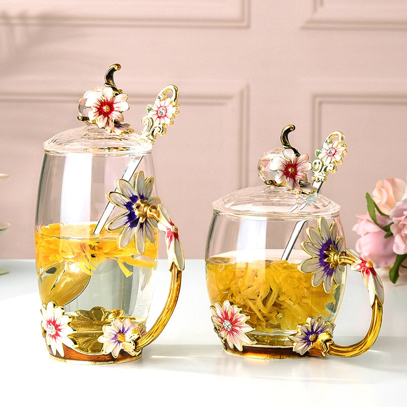Single Layer Daisy Glazen Beker Bloem Thee Sap Melk Koffie Glazen Beker voor Thuis Restaurant in Koude en Warme Drank