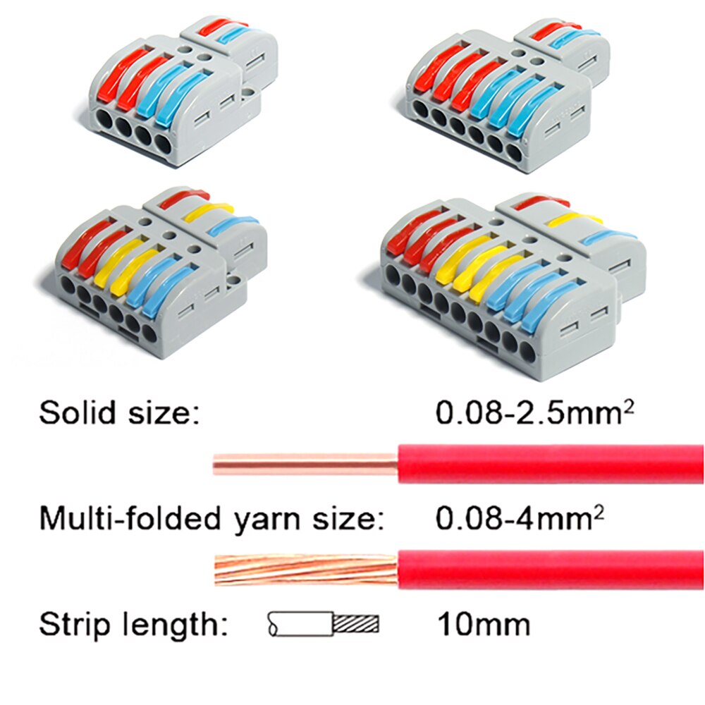 5/10 st parti minitrådskontakt universal push-in ledare plint snabb ledning elektrisk kabel led lampa push connect