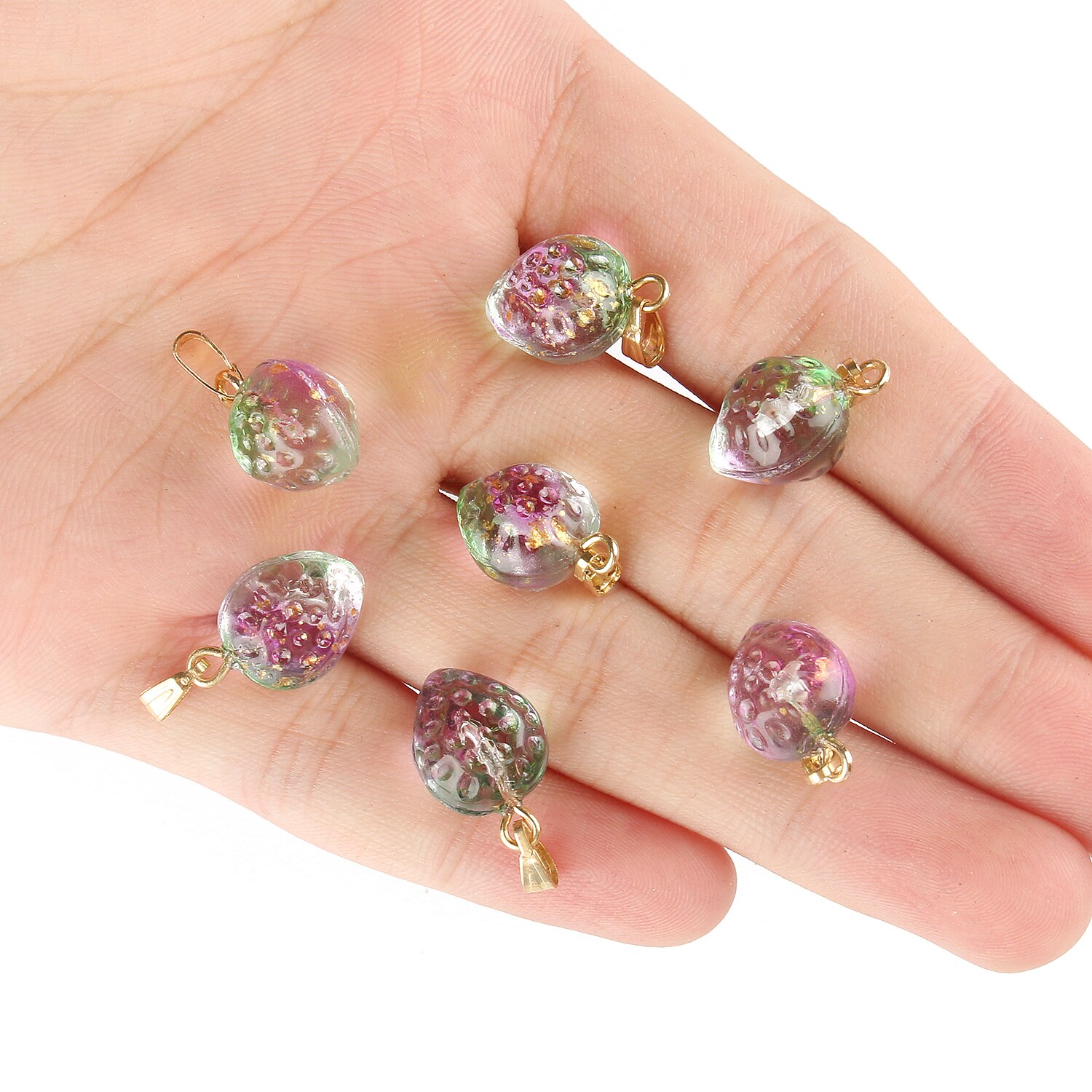 10Pcs Kleurrijke Tsjechische Lampwork Aardbei Hangers Fruit Glas Bedels Hanger Voor Ketting Sieraden Maken Diy Handgemaakte: purple green