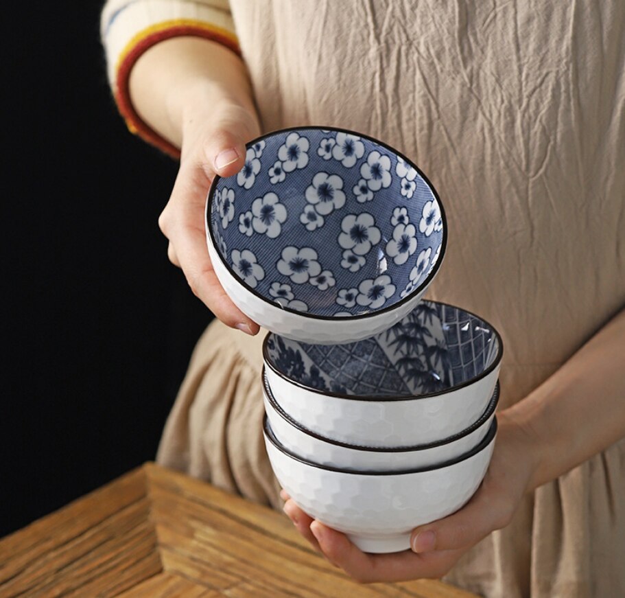 6 st /4 st skål i kinesisk stil klassisk keramisk blå och vit kök risskål stor rams soppskål soppskål ramen skål set