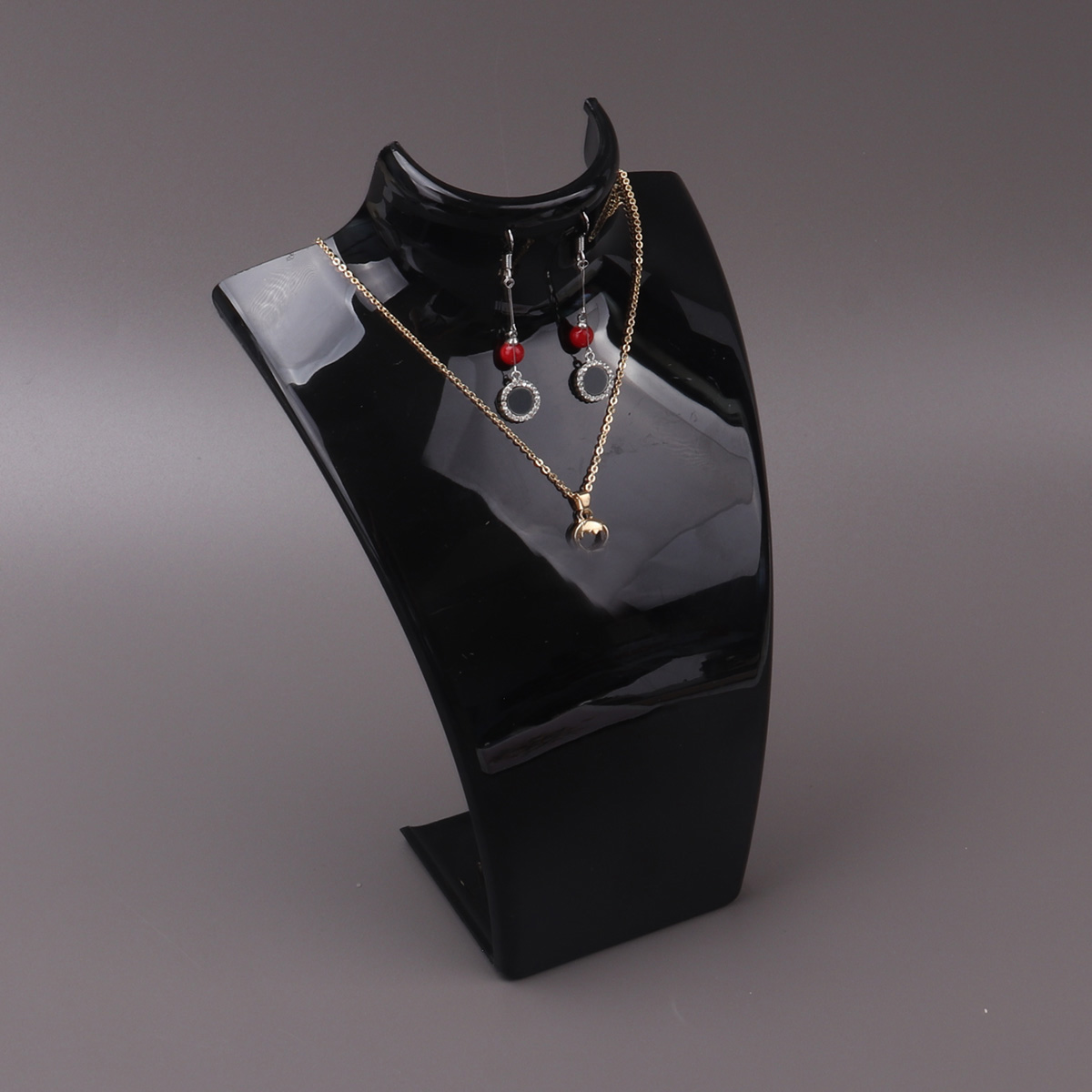 Maniquí de plástico para exhibición de collares, soporte para busto, joyería, estante para busto de maniquí para collares, pendientes colgantes, estante de exhibición: Negro