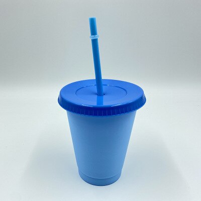 Color Changing Cold Drink Cups Reusable Temperature-Sensitive Plastic Colorful Coffee Cup with Lids and Straws: 480ml blue