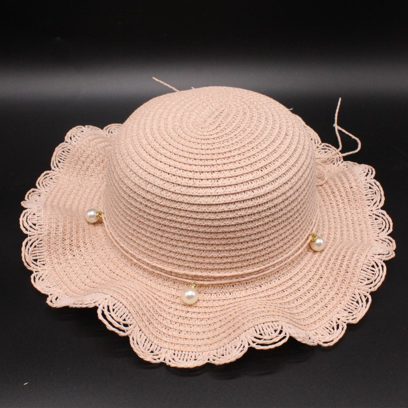 Seioum flickor sommarhattar barn stråhatt för tjejer barn star sun cap panama hatt babyhattar kepsar barnstrand: Rosa