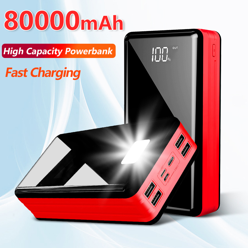 80000mAh Portable Mobile Power Bank with 4 USB LED Digital Display Charger Powerbank External Battery for Xiaomi Samsung IPhone