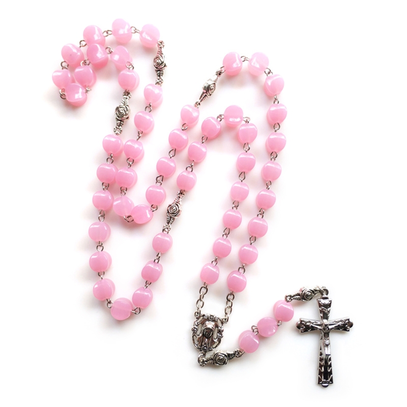 10mm Rosary Beads Luminous Necklace Jesus Crucifix Cross Pendant Necklaces Glow in Dark Religious Jewelry for Men Women: 16