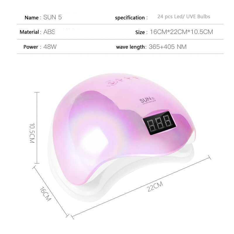 SUN5 48W Dual lámpara de uñas LED UV secador de uñas de Gel polaco Luz de curado con fondo 30s/60s temporizador pantalla LCD