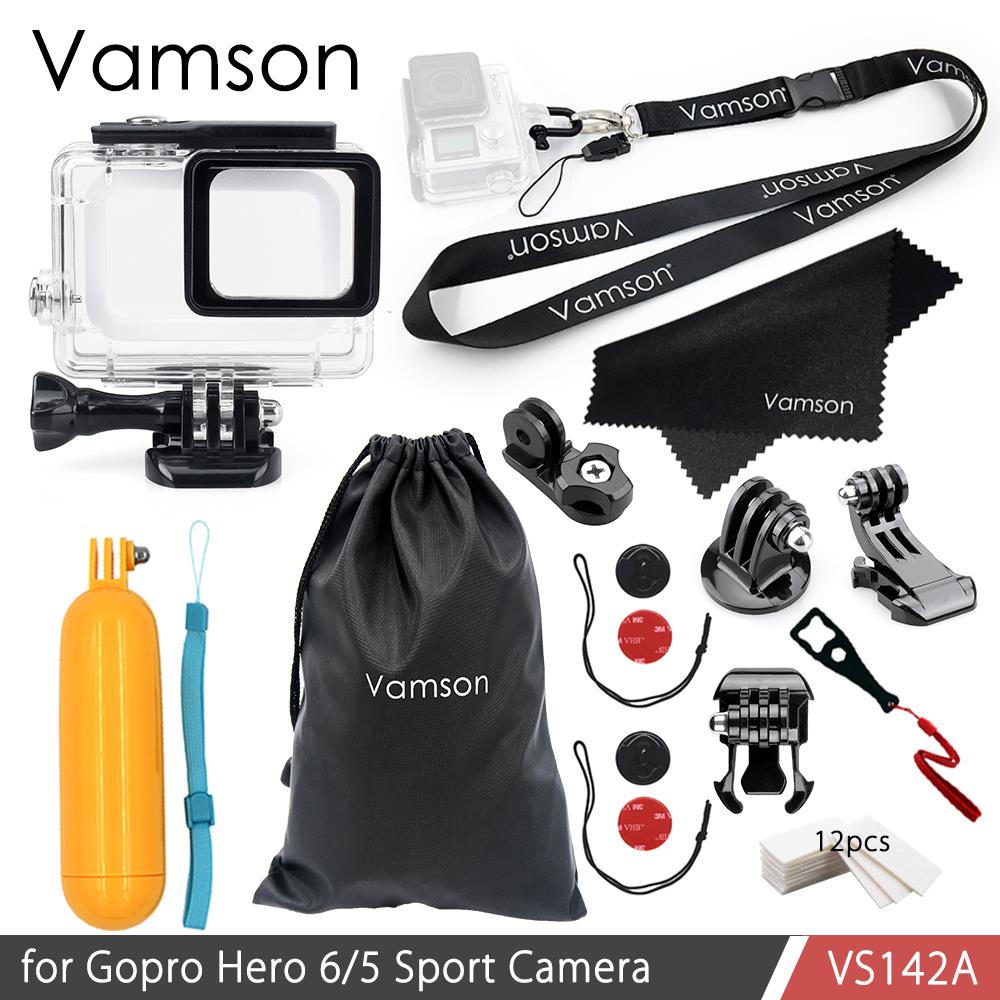 Vamson para Gopro héroe 7 6 5 Kit de accesorios impermeable funda carcasa de Floaty Bobber Monopod para ir pro Hero 6 5 VS142: VS142A