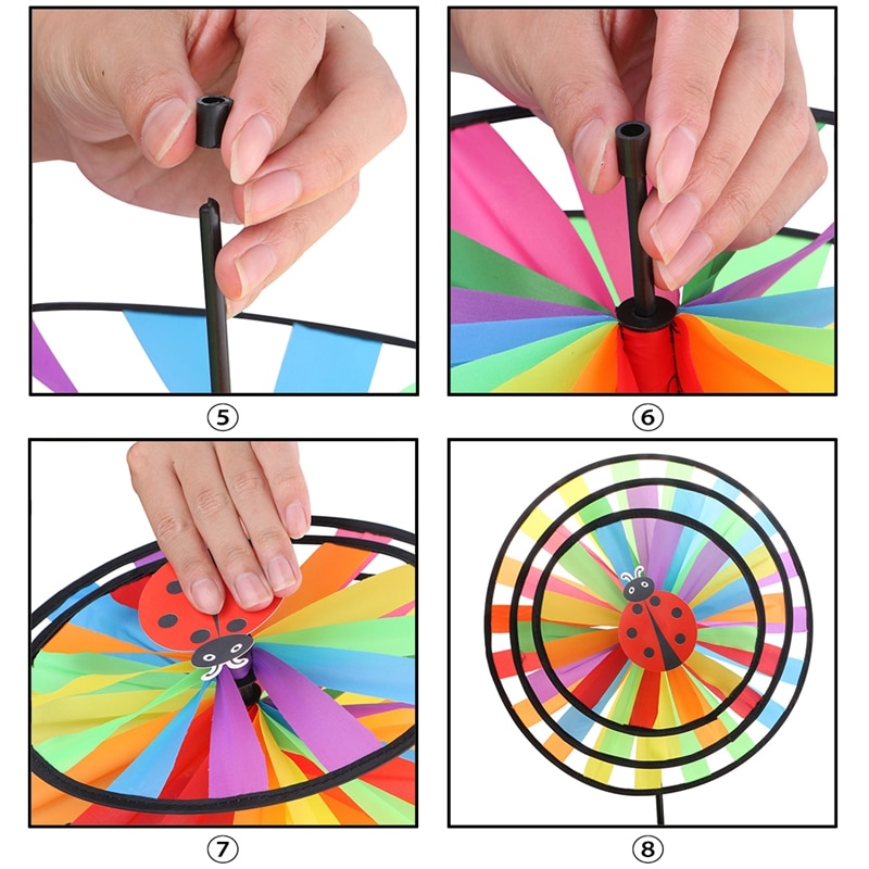 Kleurrijke Regenboog Triple Wiel Wind Spinner Windmolen Tuin Yard Outdoor Decor