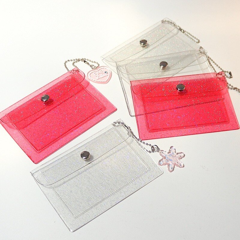 1PC porta carte di credito trasparente portafoglio per monete porta carte di credito per ragazze porta carte di credito porta Badge porta carte d'identità con portachiavi