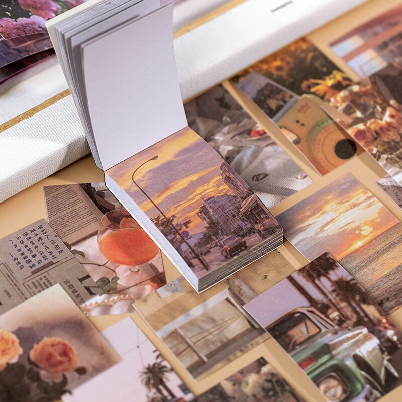 Yoofun 50 hojas de pinturas artísticas y paisajes naturales, pegatinas de papelería, libro, paisaje estético, bonito planificador de colección de recortes, diario