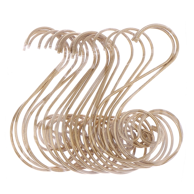 20pcs Multi-purpose S-shaped Hook Rack Mini Metal S Shape Hooks Christmas Tree Holder Decoration Stainless Steel Hook: gold color