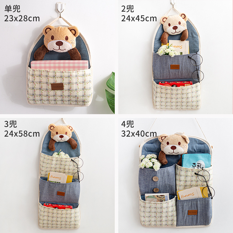 Sac de rangement suspendu, sac de rangement suspendu pour téléphone portable, sac de rangement mural suspendu derrière la porte du dortoir, sac suspendu mural multicouche: Bleu / 4 pocket 32X40CM