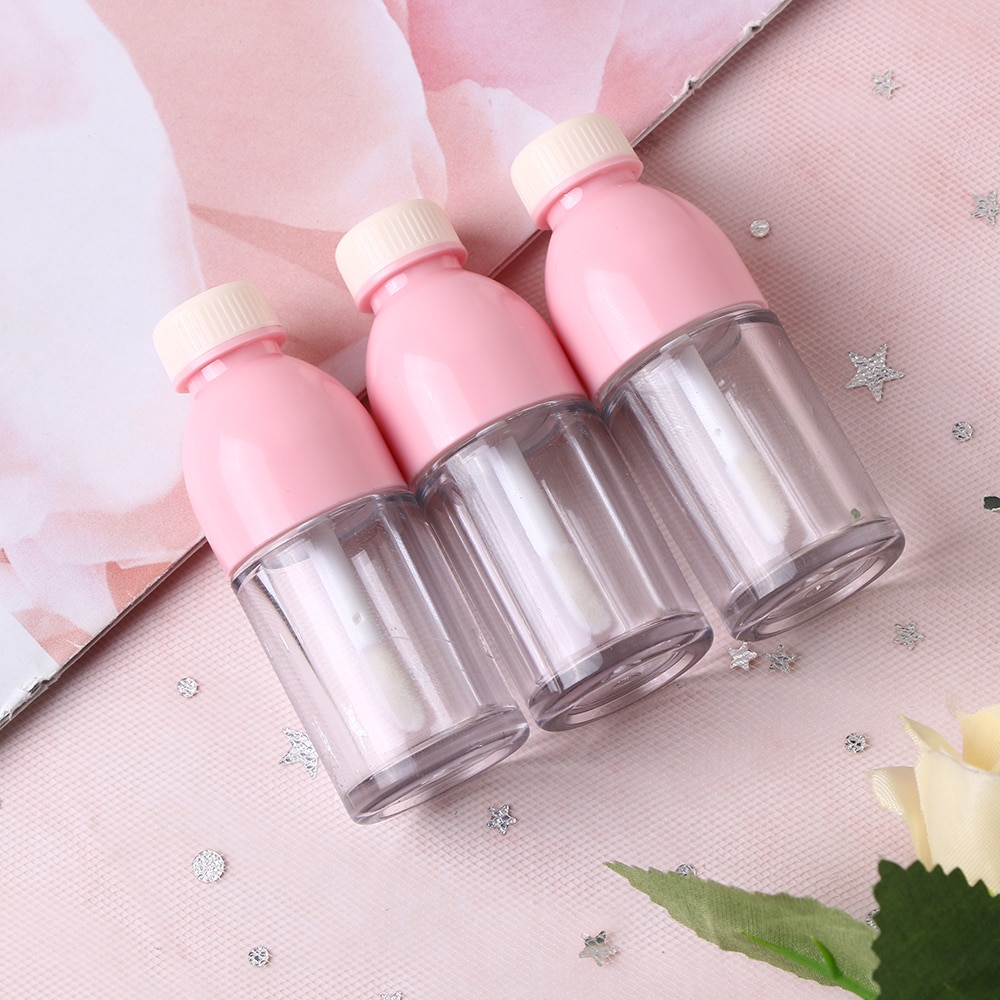 20 Stuks Roze Drank Fles Vormige Lege Lip Gloss Tube Containers Clear Mini Hervulbare Lippenbalsem Flessen Met Rubber Inzetstukken