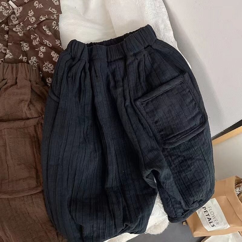 Baby Girl Boy pantaloni larghi in cotone e lino neonato bambino primavera estate pantaloni vita media fondo vestiti per bambini 12M-7T: black / 7T