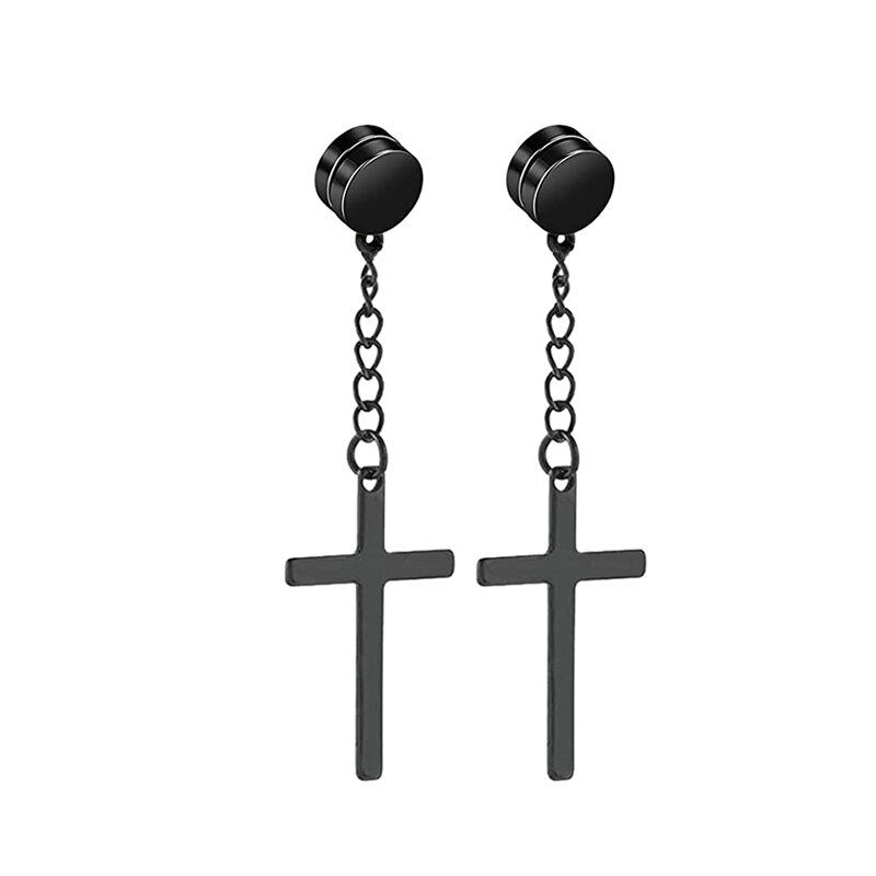 2 stk punk titanium stål mænd stærk magnet magnetisk kryds øre clip stud sæt ikke piercing øreringe til kæreste elsker smykker