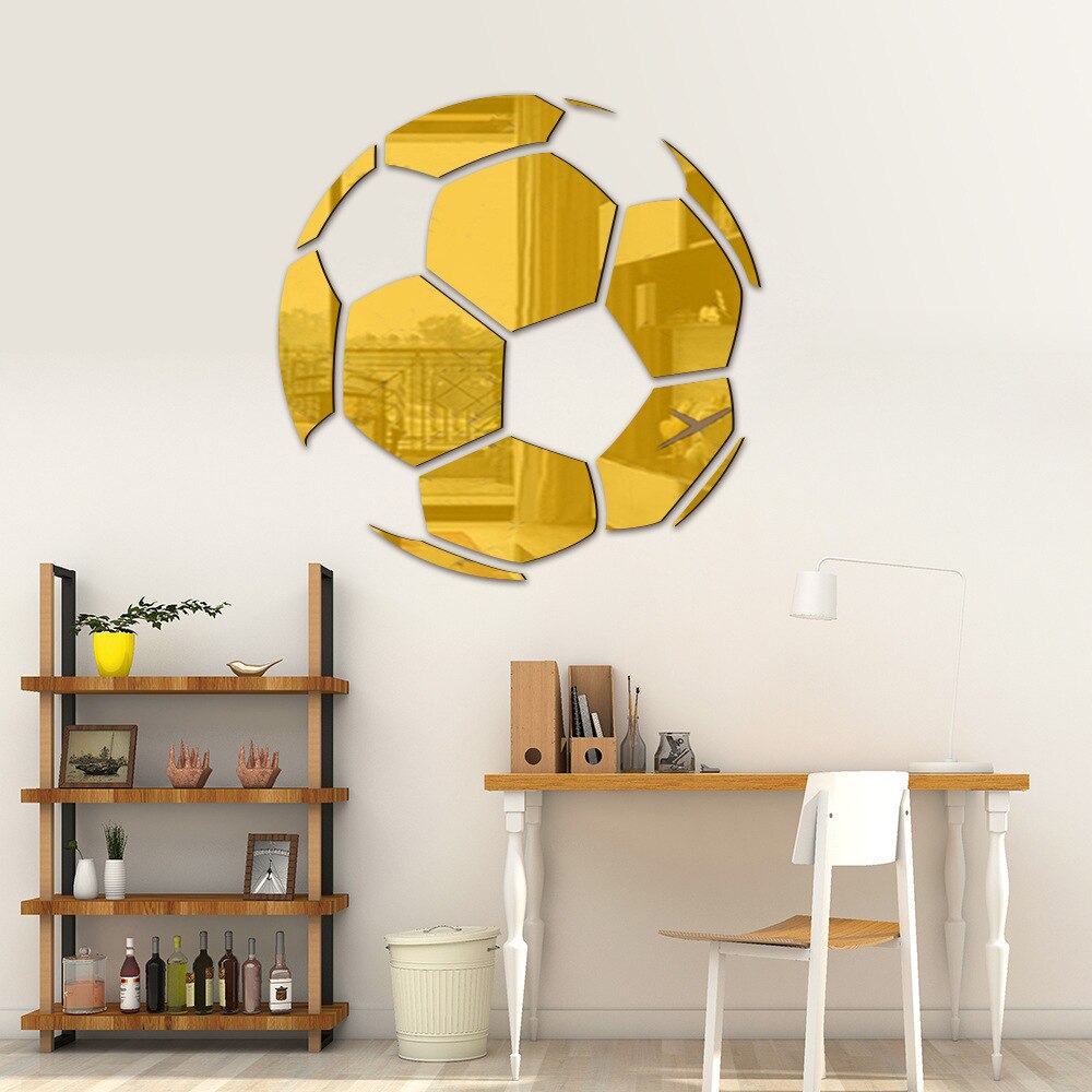 1Pcs Voetbal Spiegel Sticker 30X30Cm Zelfklevende Muur Spiegels Basketbal Acryl Sticker Voor Kamer Decoratie woonkamer Decor