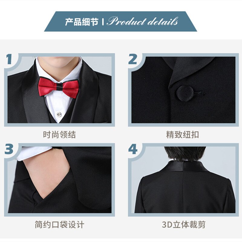 Boys Wedding Suit Moring Coat Teen Gentlemen Kids Formal Tuxedo Dress Child Party Blazer Vest Bowtie Pant Toddler Clothes Sets