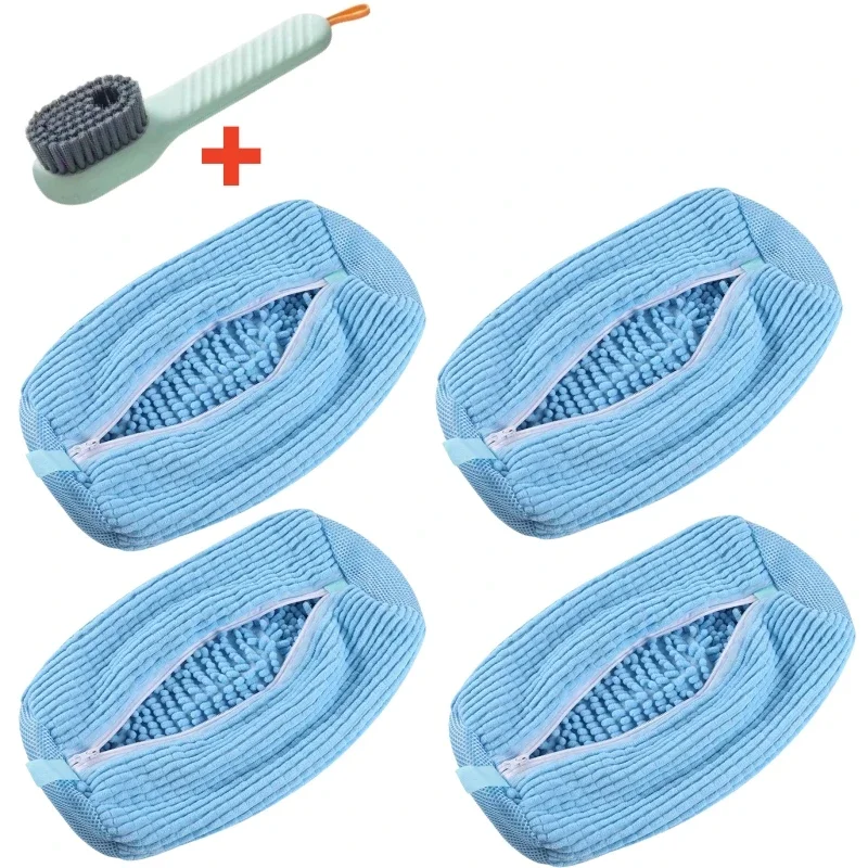 Durable Mesh Shoe Wash Bag with Zipper Rich Fluff Inside Protects Sneakers Casual Shoes in Washer Dryer Travel Storage Organizer: Blue