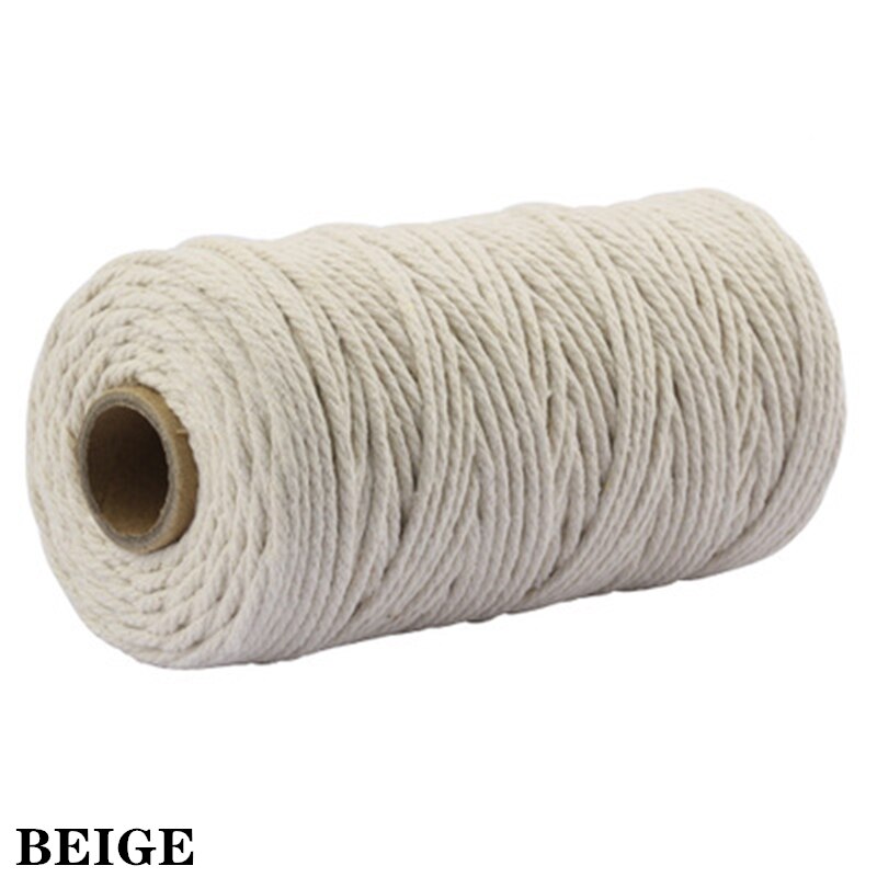 2mm*100m makrame rep bomull tvinnad sladd färgglad hantverkssnöretråd diy hemtextil sladd för fest bröllopsdekoration: Beige