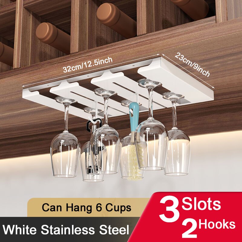 Stainless Steel Wine Rack Wine Glass Rack Wall Mount Holder Goblet Coffee Cup Hanging Rack Home Kitchen Bar Accessories: W32