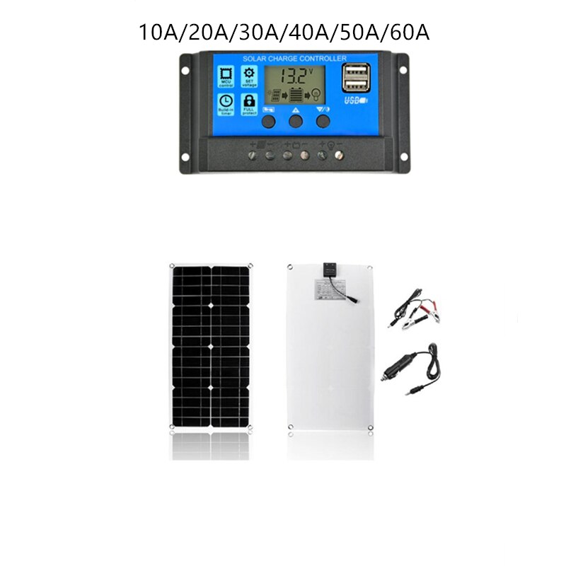 50W Solar Panel Dual USB Output Solar Cells Poly Solar Panel 10/20/30/40/50A Controller for 12V/24V Battery Charger Waterproof