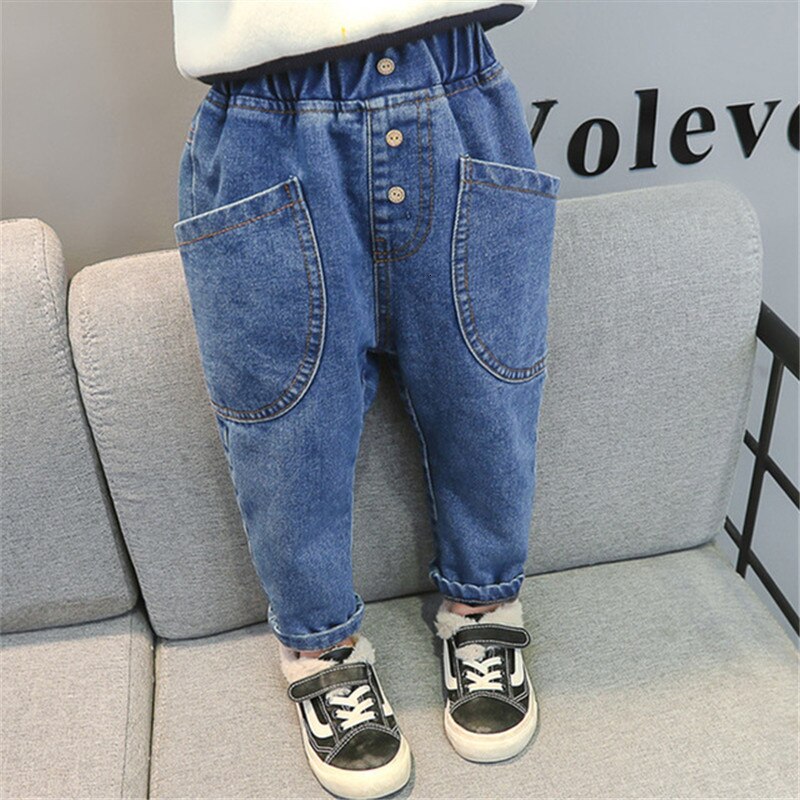 Jean épais en velours pour filles | Pantalon en Denim, à poche Large, style coréen décontracté, pour bébés de 2-3-4-5-6 ans