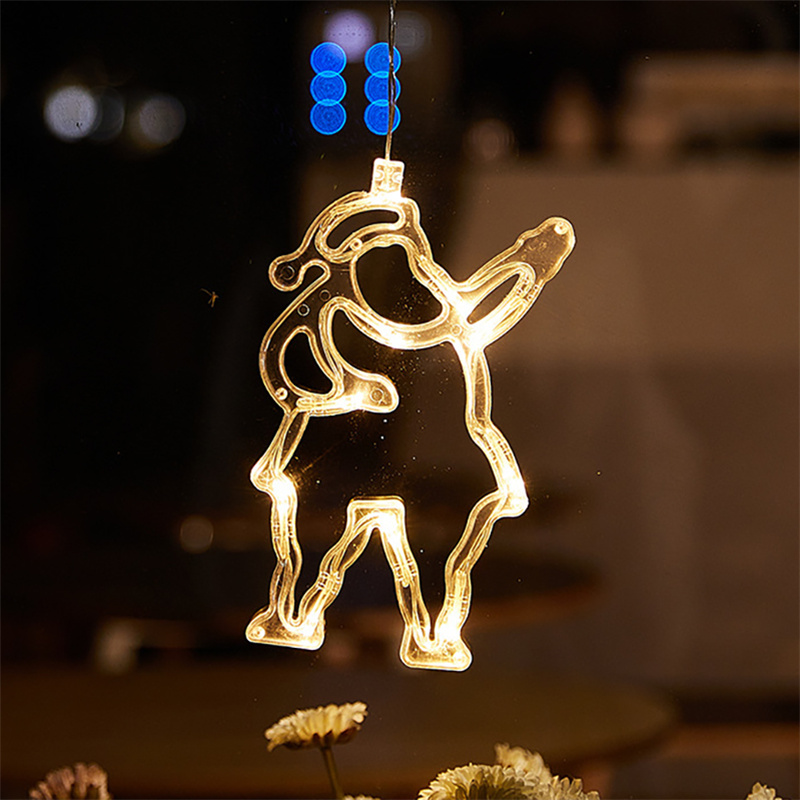 Weihnachts-led-lichterkette mit schneeflocken, weihnachtsmann-anhänger, fensterdekoration für zuhause, weihnachten, navidad-jahresdekoration: L / Hellgrau