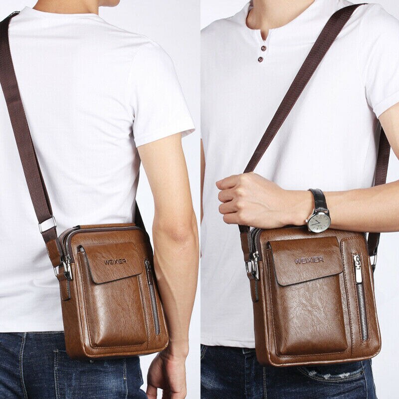 US STOCK Men Crossbody Bags Small Casual Hand Bag PU Leather Male Shoulder Bags