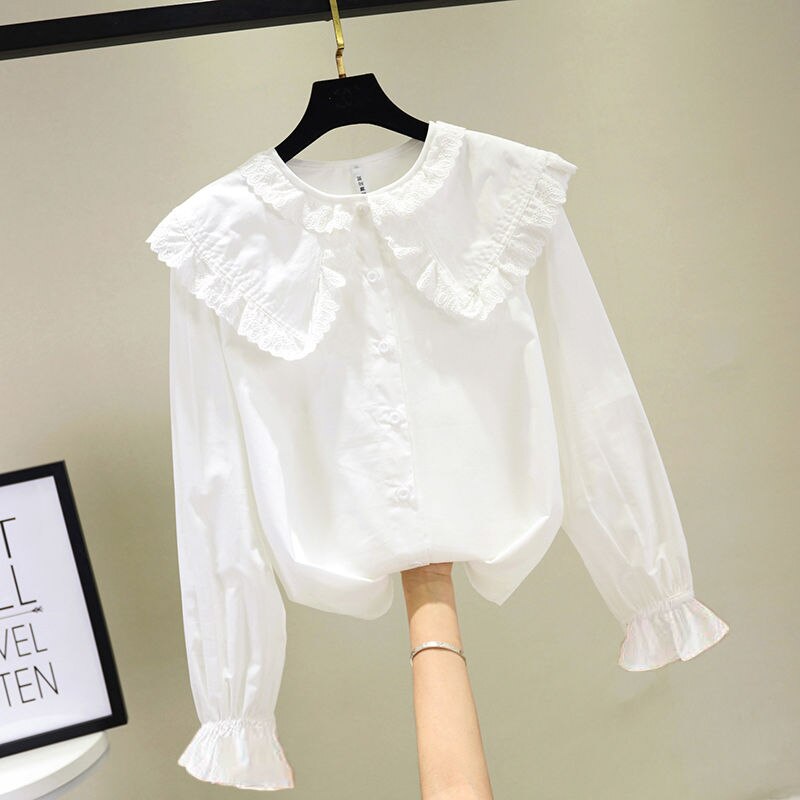2022 primavera autunno ragazze camicetta bavero camicia a maniche lunghe pizzo di cotone bambini ragazza top camicetta abbigliamento moda per bambini per bambino B10