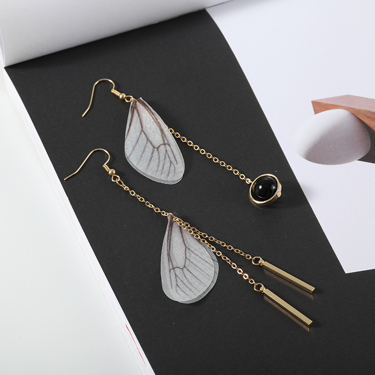 Koreaanse Vlinder Hoek Vleugels Lange Tassel Oorbellen Voor Vrouwen Sieraden Imitatie Parel Crystal Asymmetrische Verklaring Oorbellen: 1