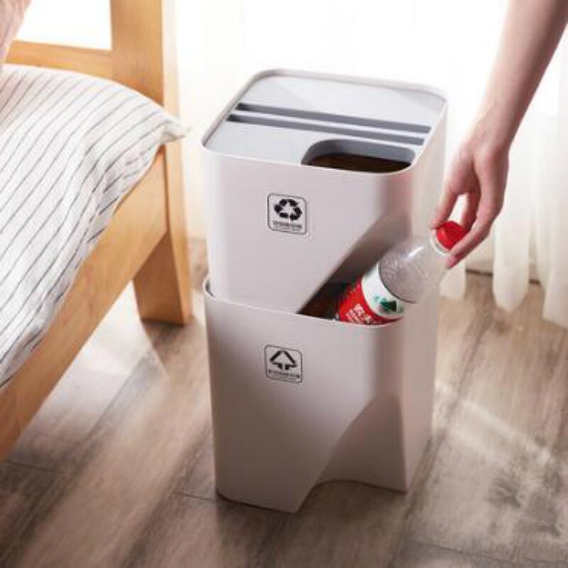 Poubelle de tri domestique superposée en plastique, seau de rangement de cuisine humide et sec, fût en papier de grande capacité