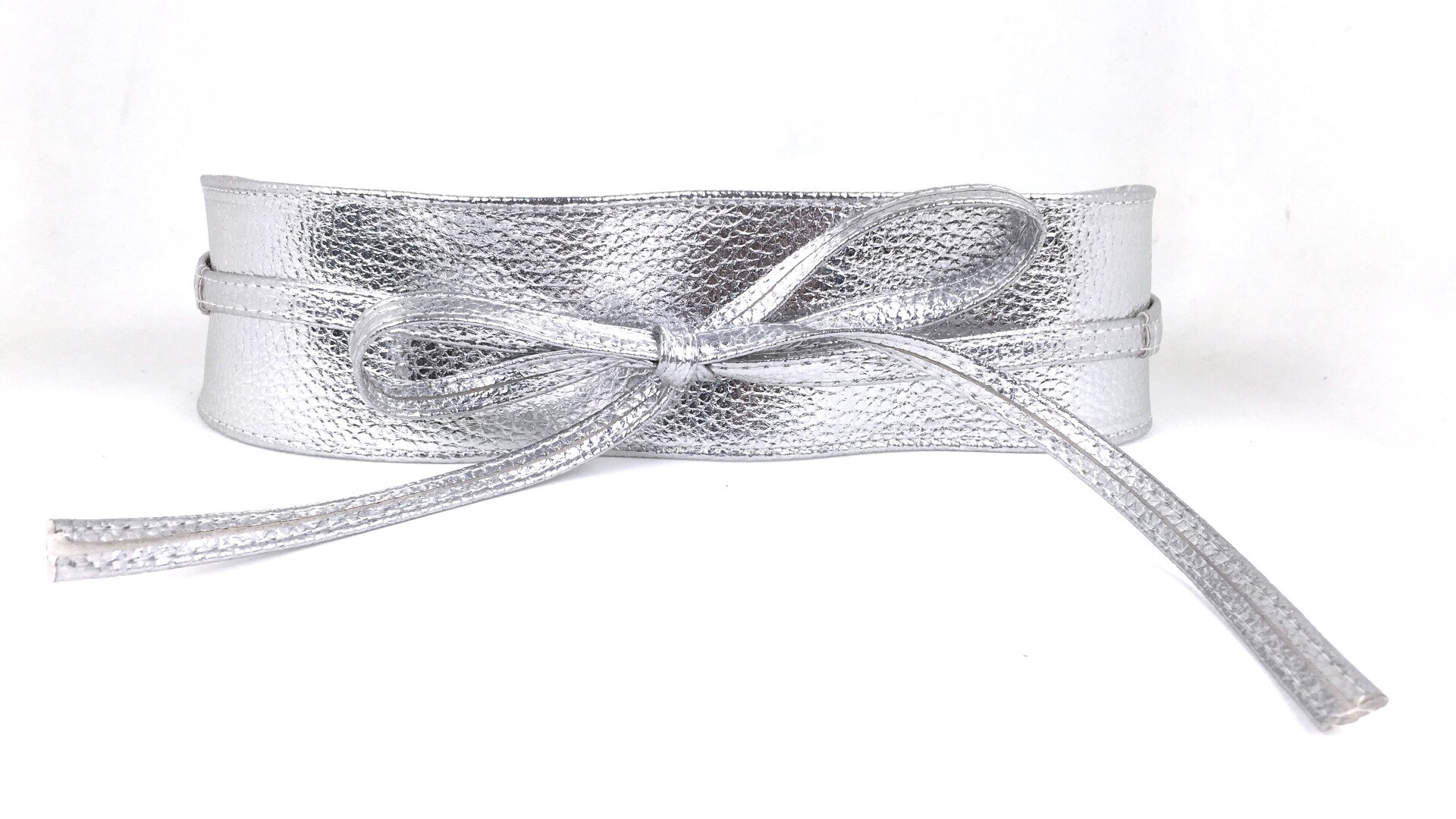 1PC Spring Autumn Women Lady Metallic Color Soft Faux Leather Wide Belt Self Tie Wrap Waist Mujer Dress: N223-Silver