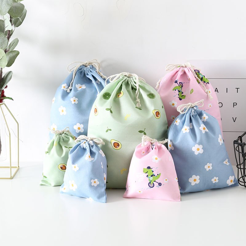 Eco Polyester Katoenen Boodschappentas Avocado Bloemen Trekkoord Boodschappentassen Leuke Kruidenier Pouch Draagbare Zomer Reizen Schoenen Tas