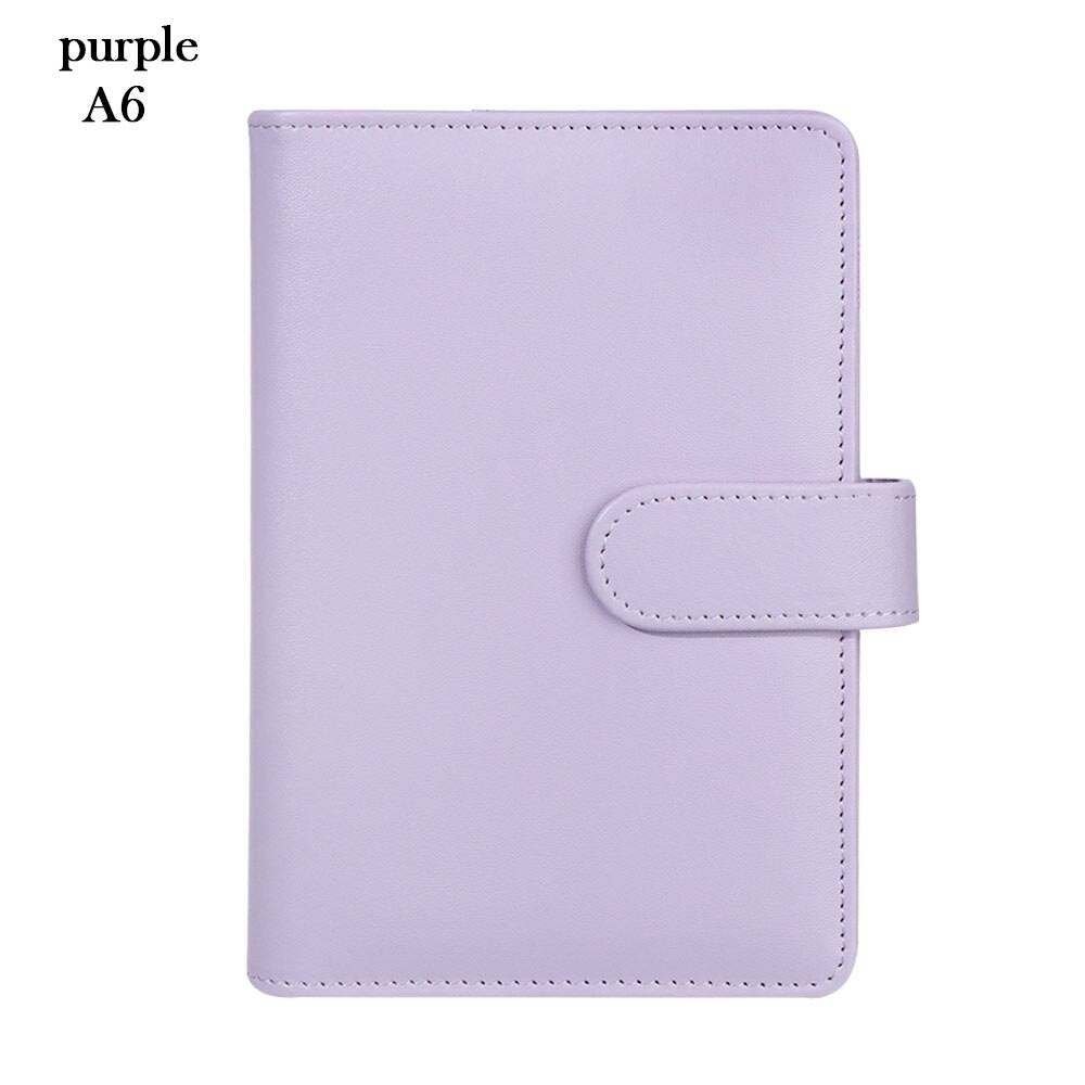 1Pc Vintage Refillable Notebook File Folder Notepad Cover PU Leather Ring Binder Artificial Loose Leaf Binder Office Supplies: A6 purple