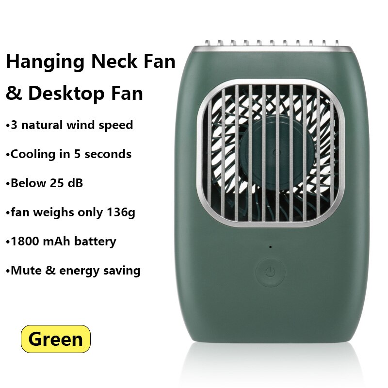 Usb genopladelig xaomi luftkøler mini elektrisk klimaanlæg bærbar sport udendørs hængende dobbelt vindhoved hals kølerventilator: H6 grønne