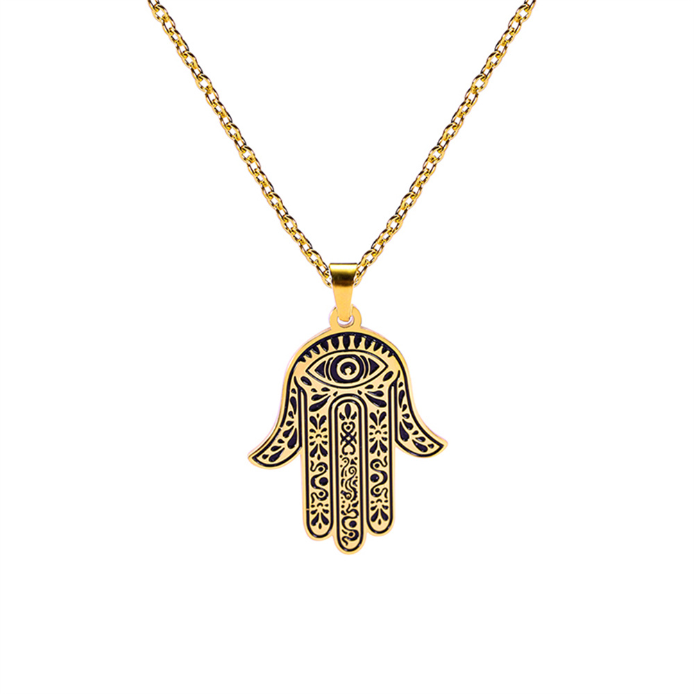 EUEAVAN Vintage Hamsa mano de Fátima colgante collar de acero inoxidable turco mal de ojo collares espíritu joyería de la suerte para hombre: Color amarillo dorado claro