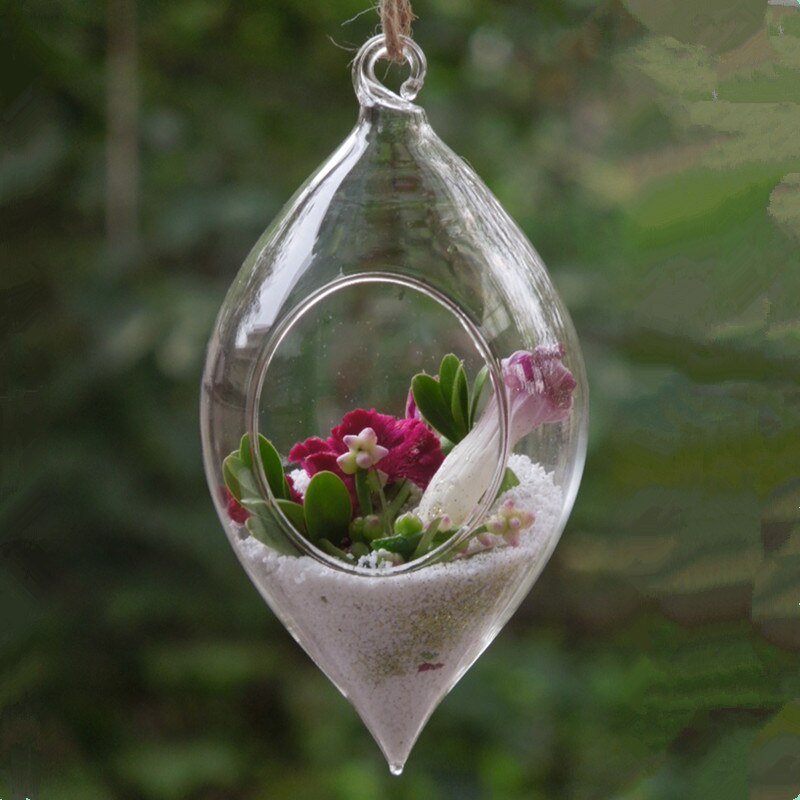 Bredde= 7 høyde= 13cm hengende glass terrarium vase glass terrarium med ett åpent bryllup dekorativt hengende glass dekorativt