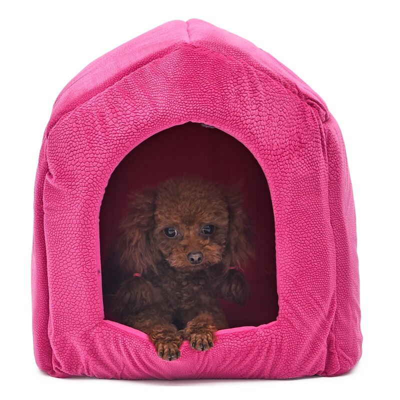 Pet Dog Cat Dome Bed Kitten Cave Cubby Cozy Baskets House Embossed Crate Warm Windproof Dog Puppy Kennel Cat Cushion Kitten Mat