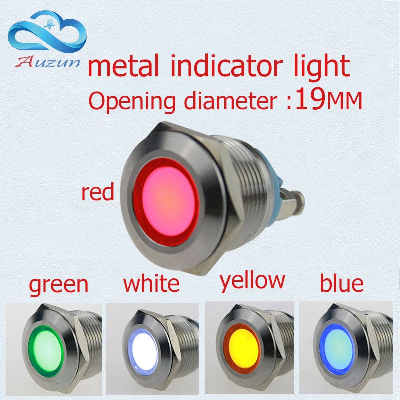 10 stk led metal indikatorlys 19 mm metal lys advarsel bil lys 3v 6v 12 v 24 v 36v 48v 220 vred grøn gul blå og hvid