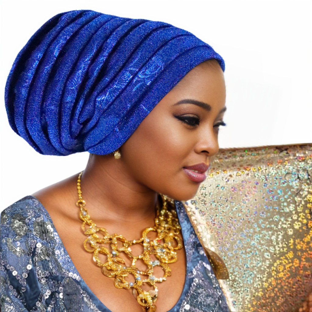 Gorro de Turbante plisado de cuerpo completo con purpurina para Mujer, envolturas para la cabeza para Mujer, pañuelo musulmán, sombrero, Turbante para Mujer, tocado africano: Dusty vino
