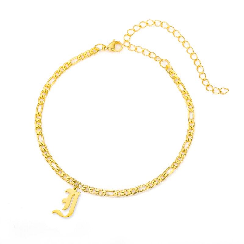 Initial fußkettchen für frauen Gold Kette knapp fußkettchen frauen boho edelstahl fußkettchen alt englisch schrift initialen Knöchel Armbinde: I