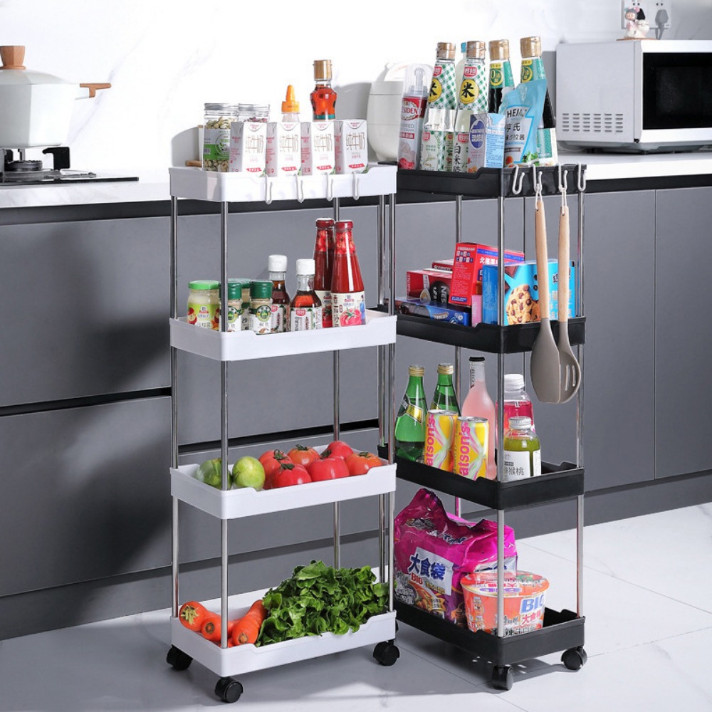 Schlanker Aufbewahrungswagen auf Rädern, rollender Mehrzweck-Rutsche, Badezimmerwagen, 3/4-stufiges Bücherregal, organisieren Sie Snacks, Karren, Küche, Schlafzimmerregal
