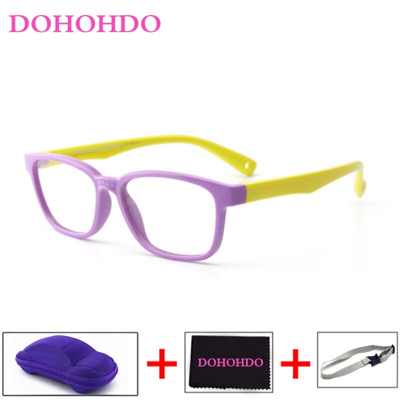 DOHOHDO 2022 Flexible Kids Eyeglasses Frame Glasses For Child Boys Girls Degree Myopia Optical Frames With Lanyard Square
