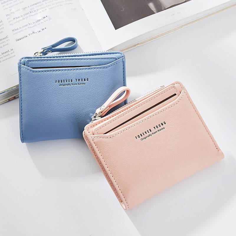 Individual ID Card Holder Wallet Women Leather Zipper Coin Purse Ladies Purses Forever Young Female Wallet Carteira