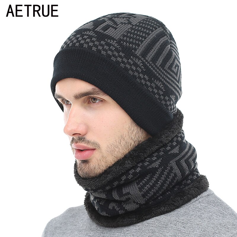 AETRUE Skullies Beanies Winter Knitted Hat Beanie Scarf Men Winter Hats For Men Women Caps Gorras Bonnet Mask Brand Hats